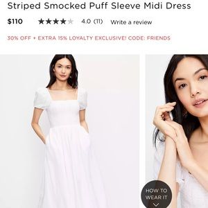 NWT loft smocked puff sleeve midi dress size M